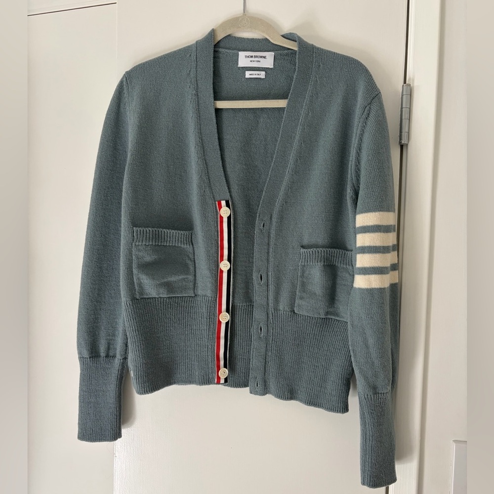 Thom Browne Blue/Grey Women’s Cardigan Sweater Wool Size 0 , Small